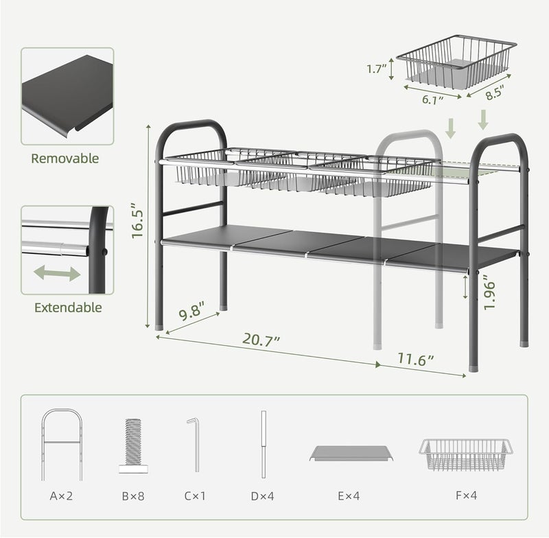 NETEL Under Sink Organizers and Storage, 2 Tier Expandable Under Cabinet Organizer Shelf with 4 Baskets and 4 Panels, Expandable Shelf for Cupboard, Kitchen, Bathroom, Shoe Storage Rack - Image 3